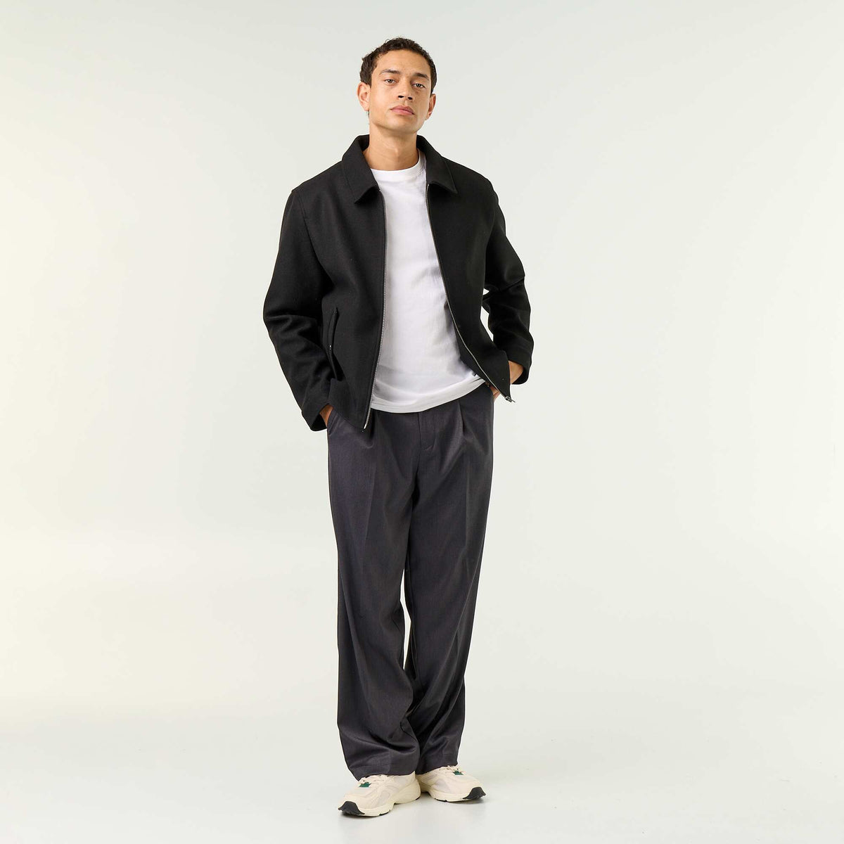 Veste imitation lainage col chemise NOIR