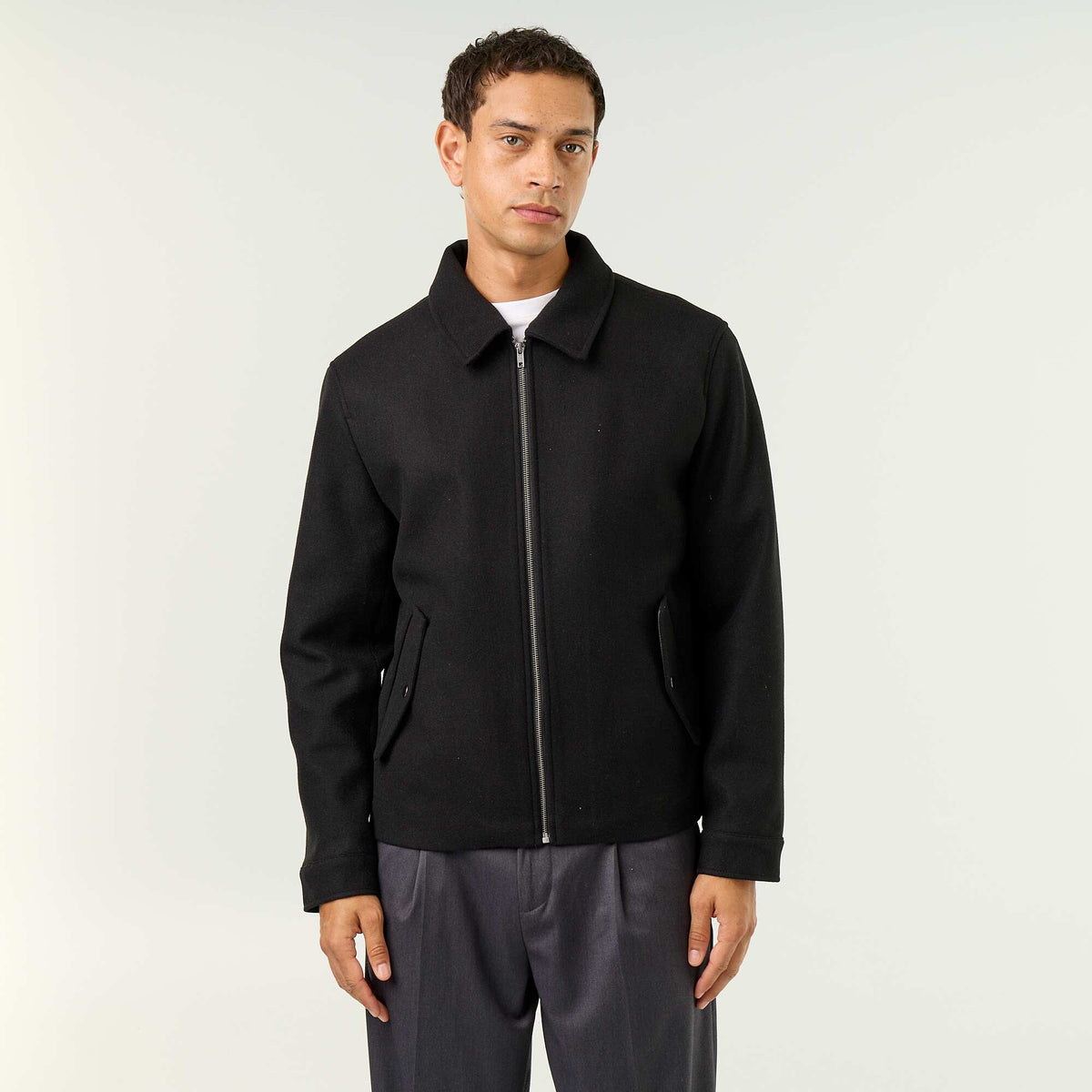 Veste imitation lainage col chemise NOIR