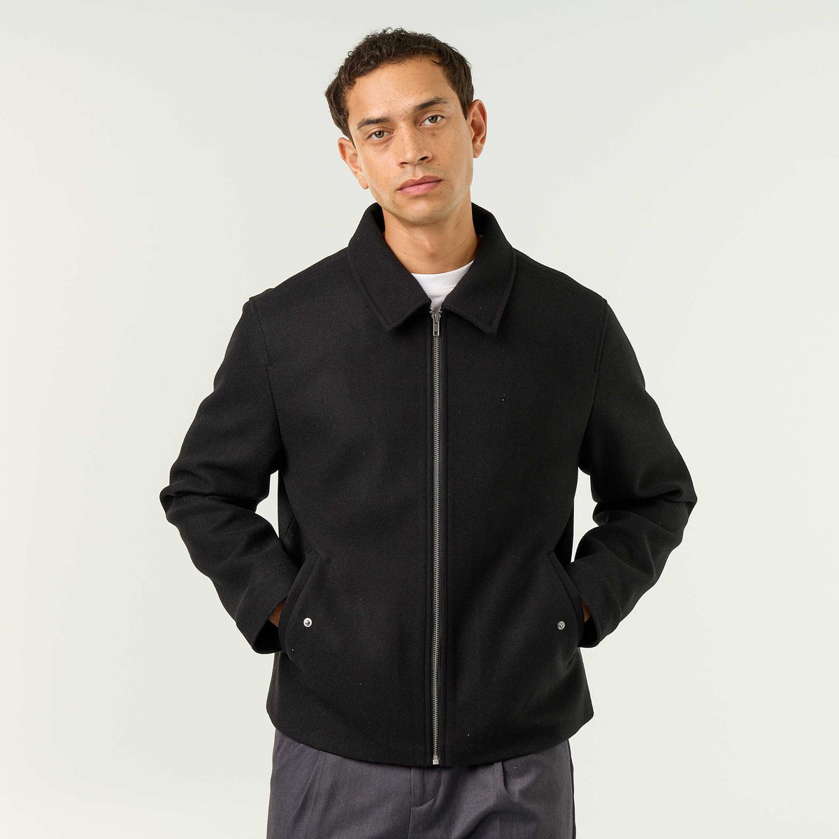 Veste imitation lainage col chemise NOIR