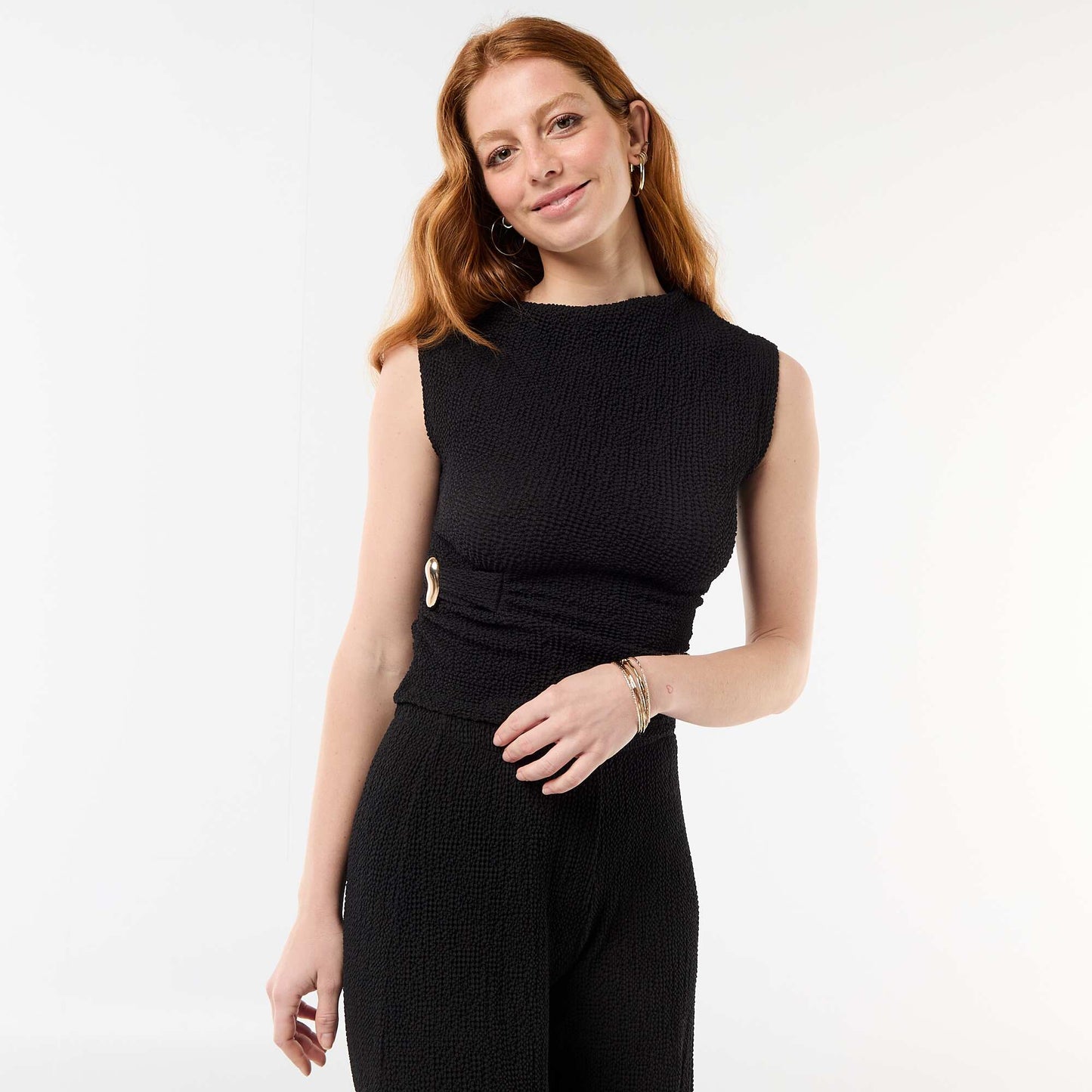 Top stretch uni asymétrique sans manches NOIR