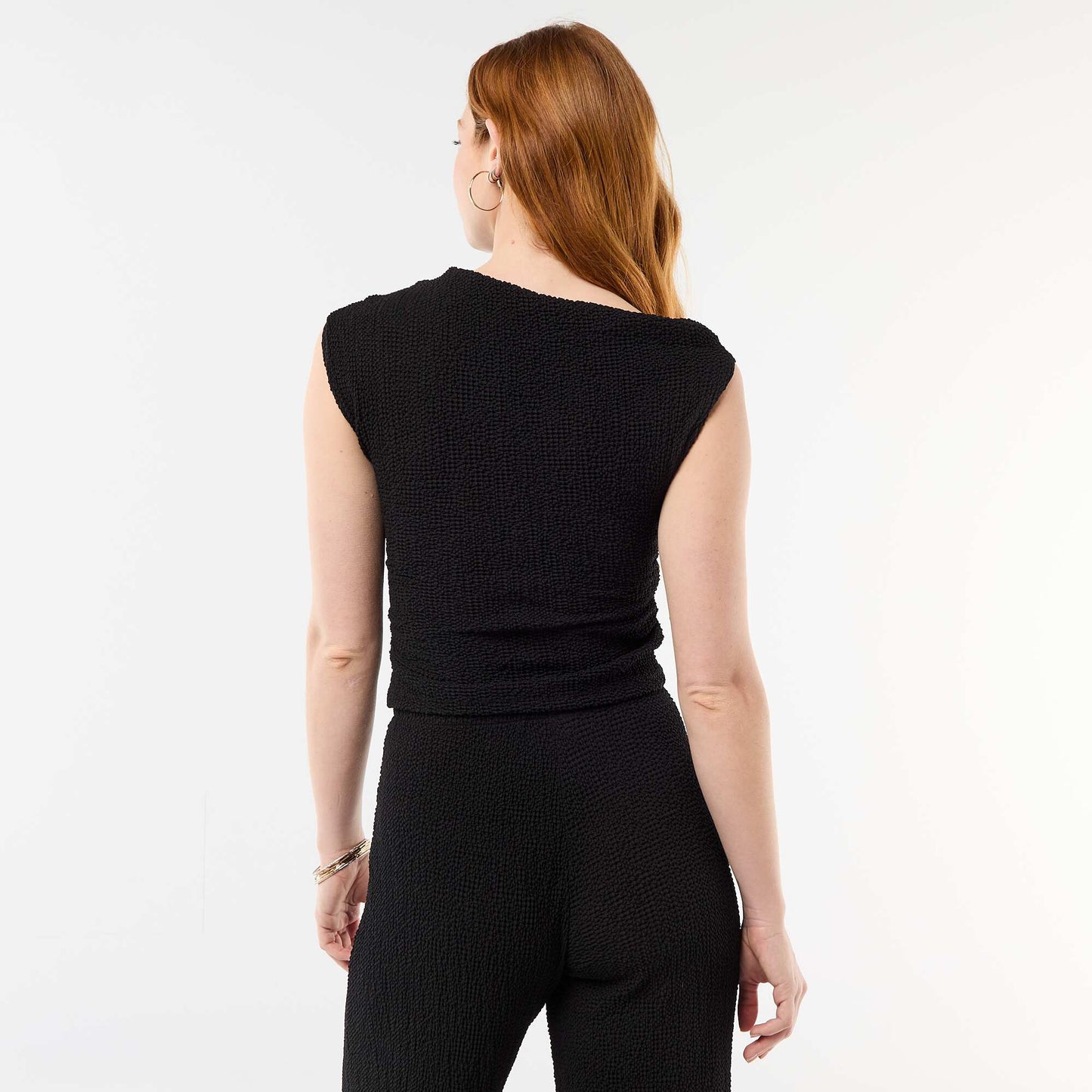 Top stretch uni asymétrique sans manches NOIR