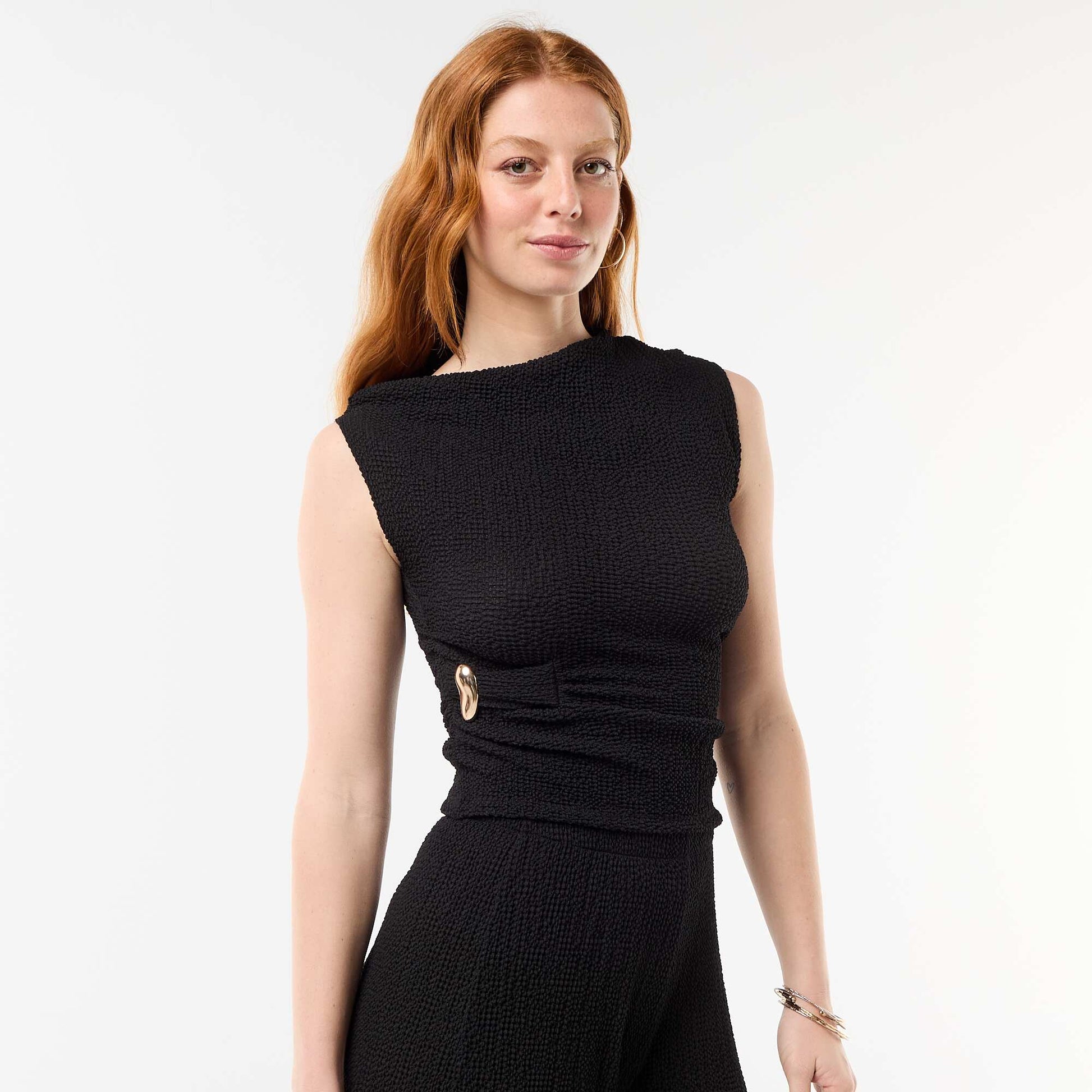 Top stretch uni asymétrique sans manches NOIR
