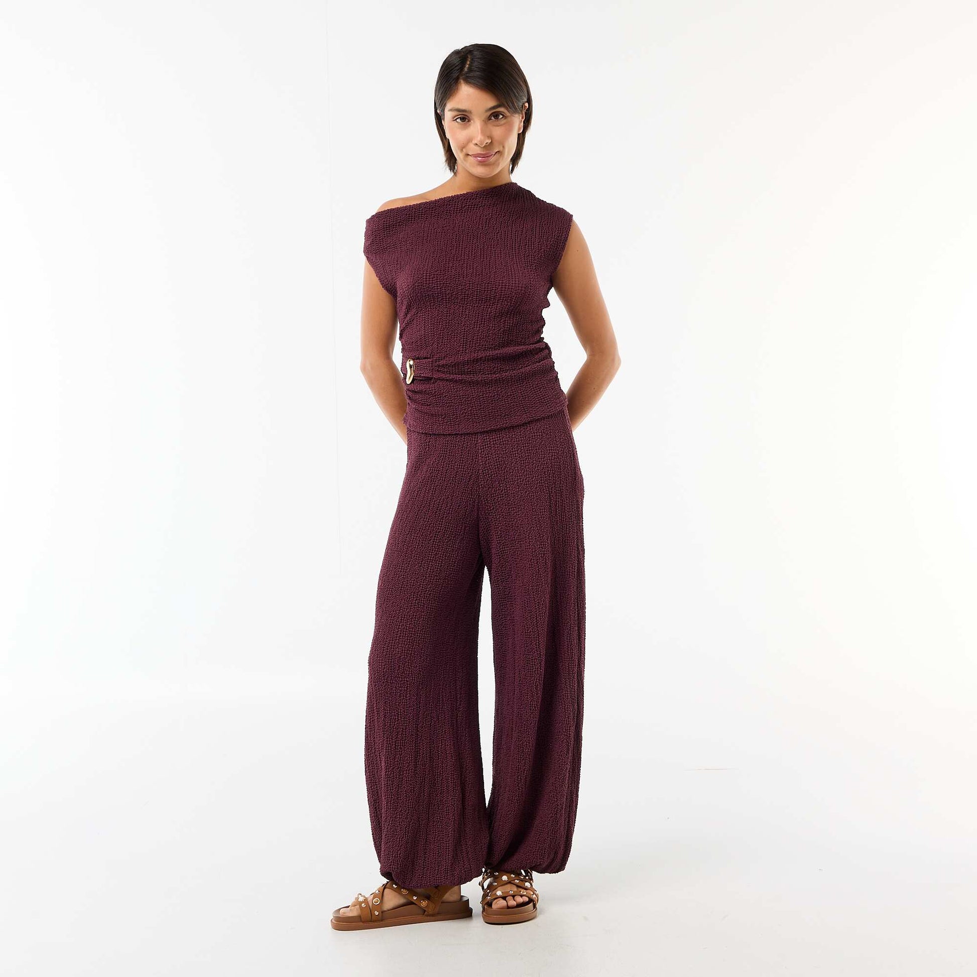 Top stretch uni asymétrique sans manches VIOLET