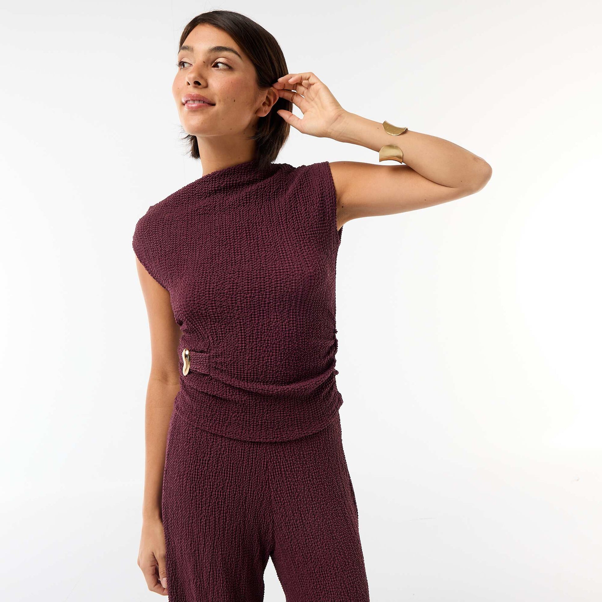 Top stretch uni asymétrique sans manches VIOLET