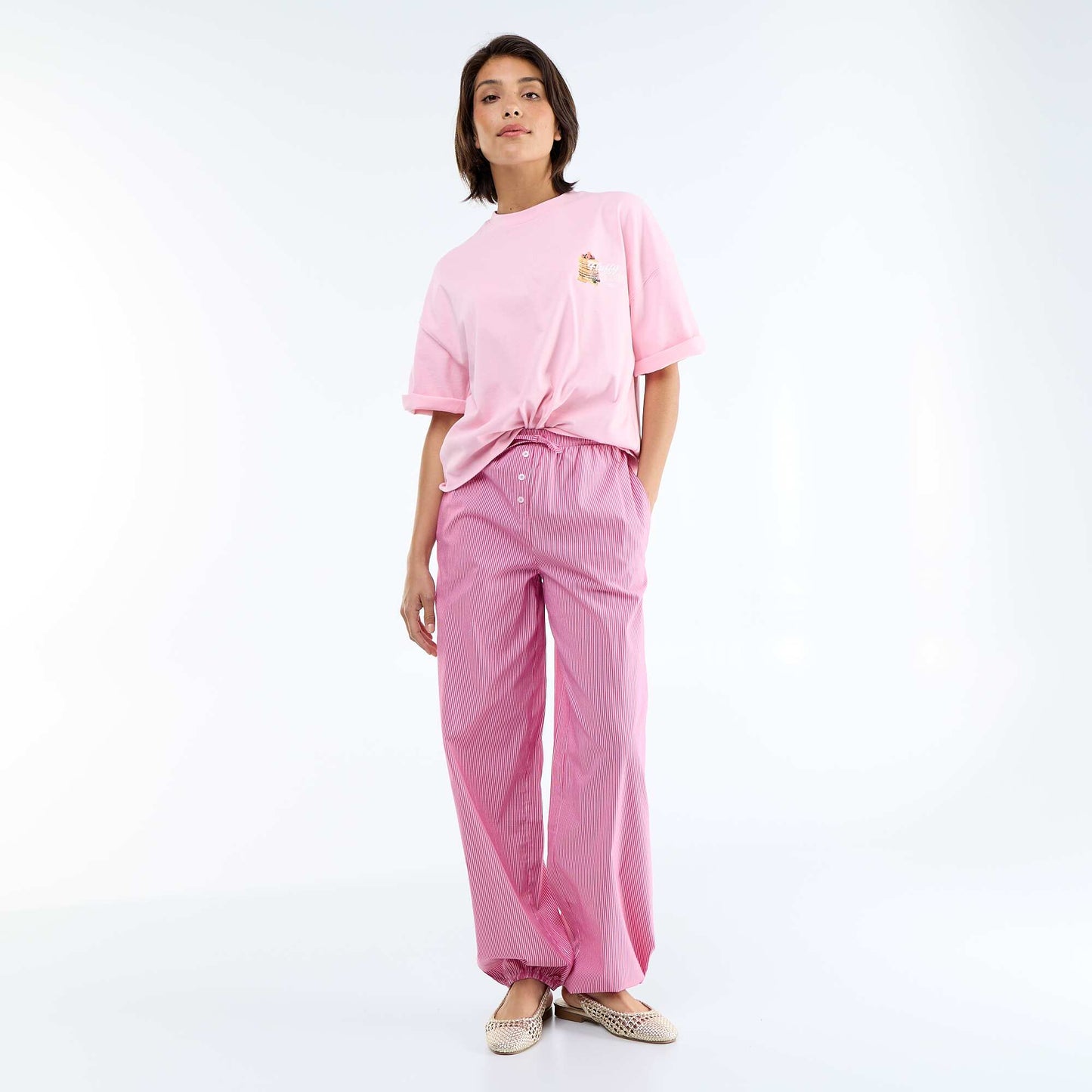 Pantalon large rayé forme balloon ROSE
