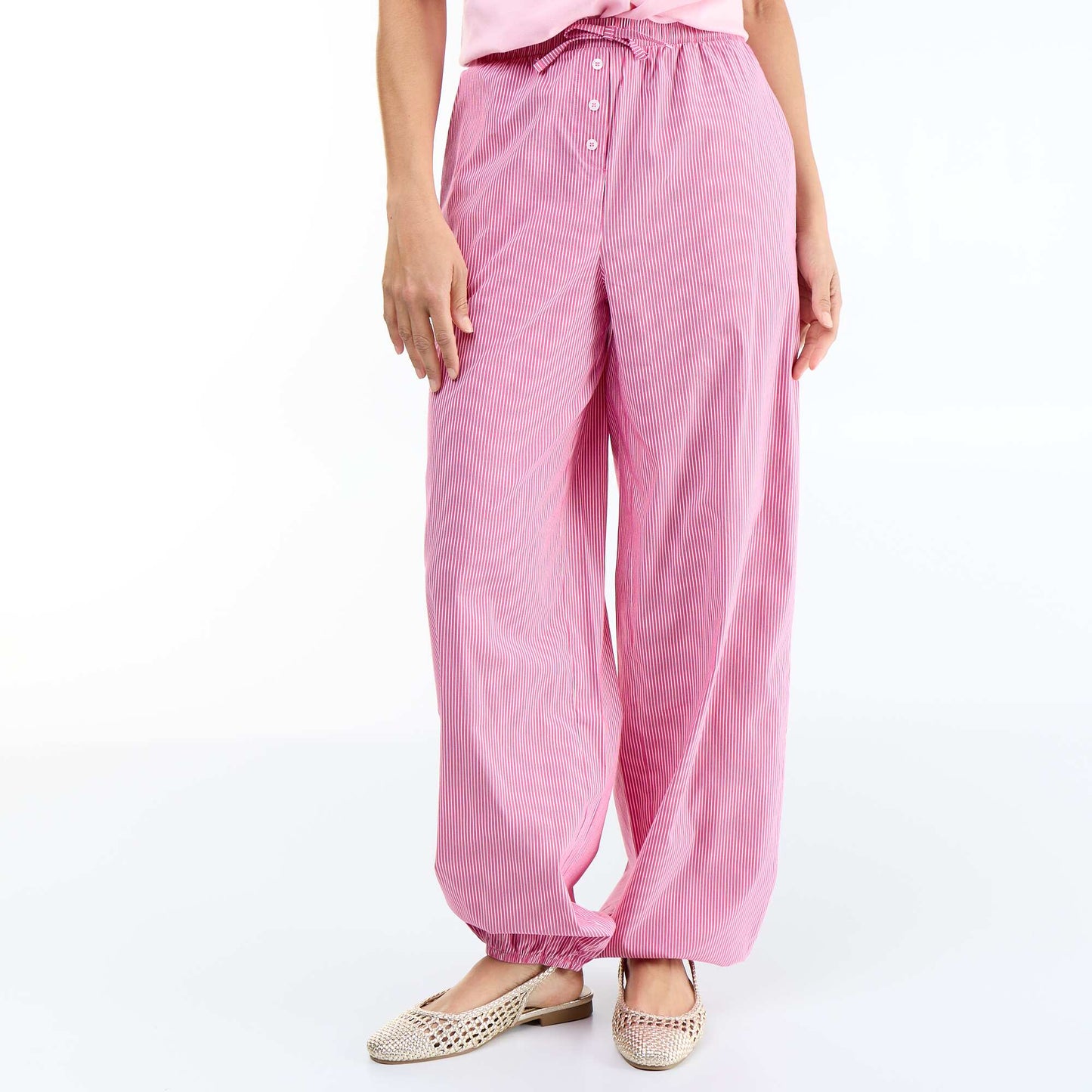 Pantalon large rayé forme balloon ROSE