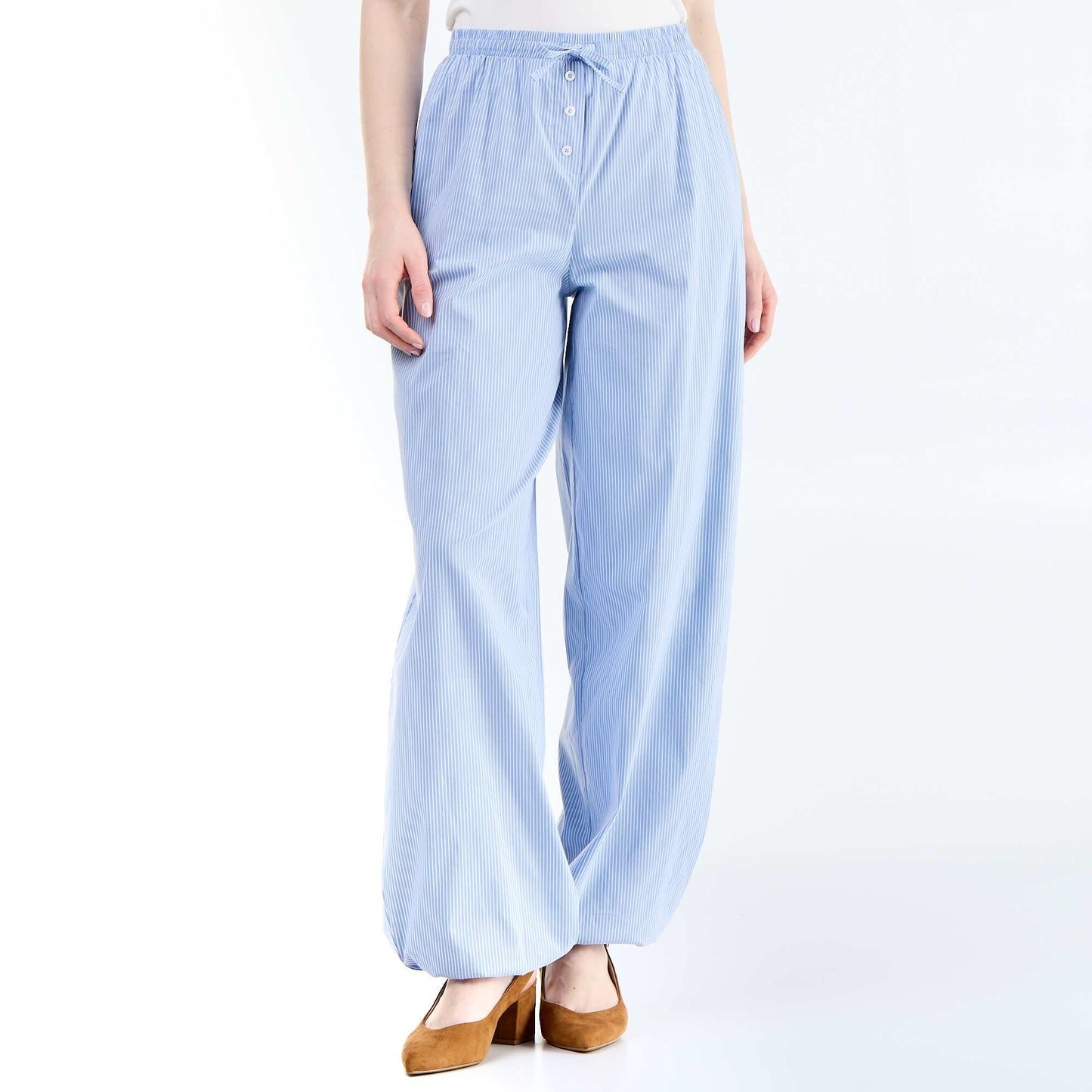Pantalon large rayé forme balloon BLEU