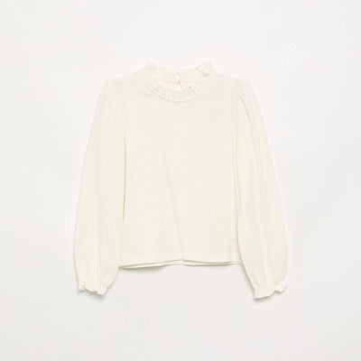 Blouse manches longues avec col volanté BEIGE