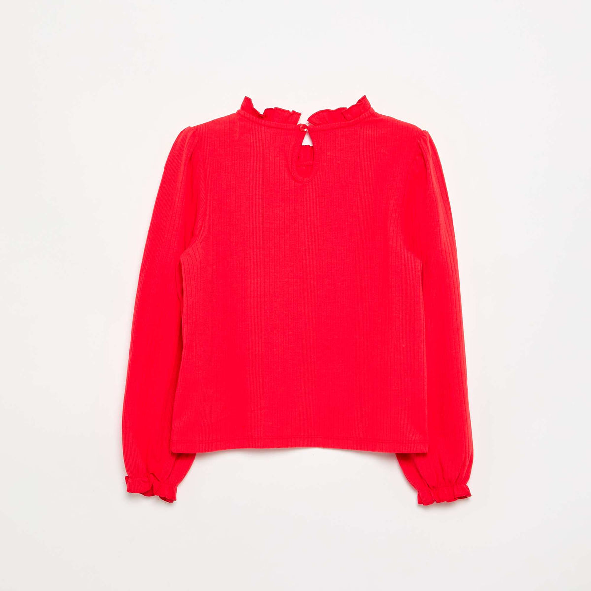 Blouse manches longues avec col volanté ROUGE