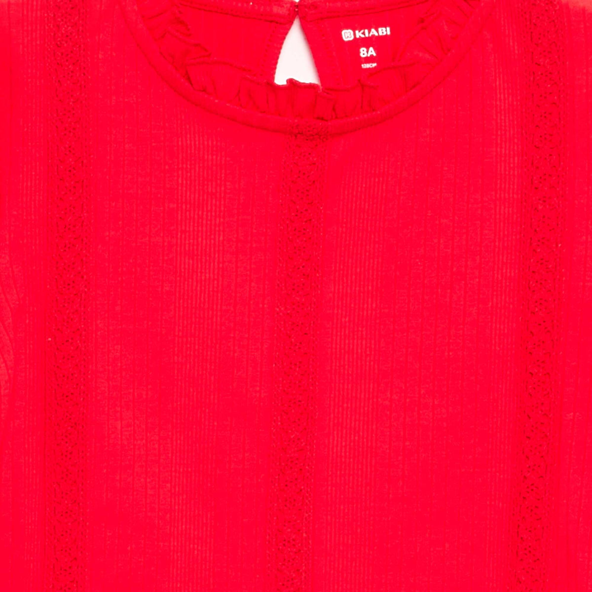 Blouse manches longues avec col volanté ROUGE