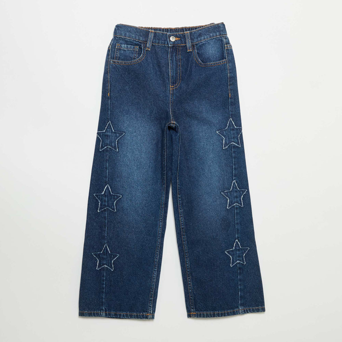 Pantalon wide leg avec broderies BLEU