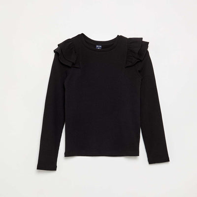 T-shirt à manches longues en maille côtelée NOIR