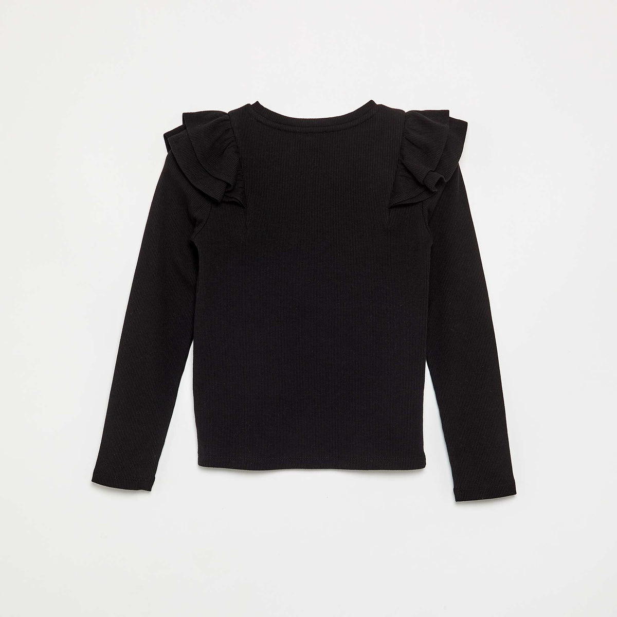 T-shirt à manches longues en maille côtelée NOIR