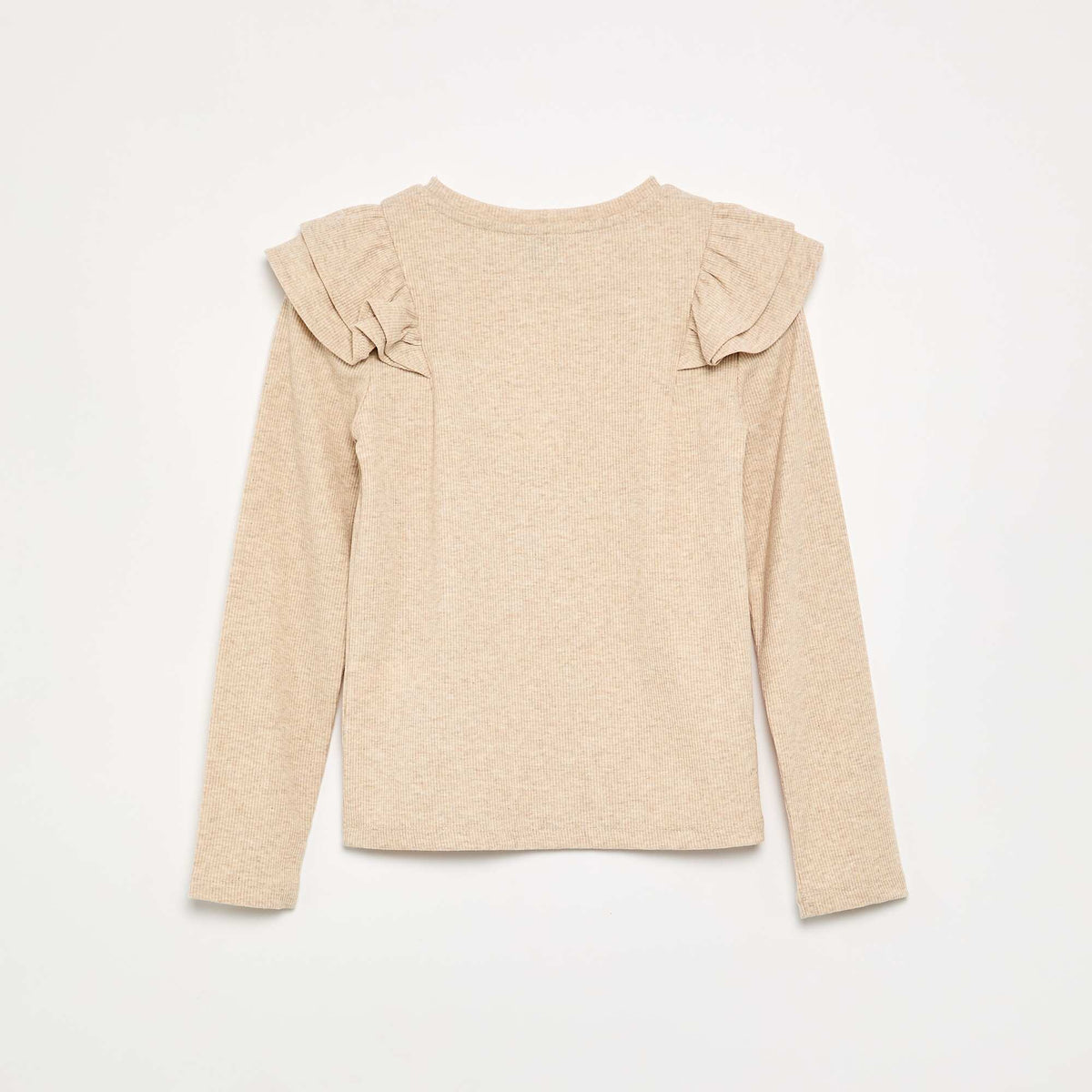 T-shirt à manches longues en maille côtelée BEIGE