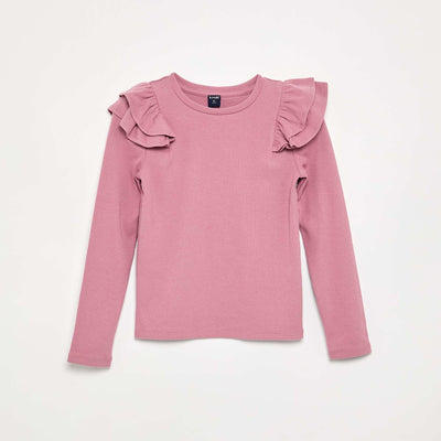 T-shirt à manches longues en maille côtelée ROSE