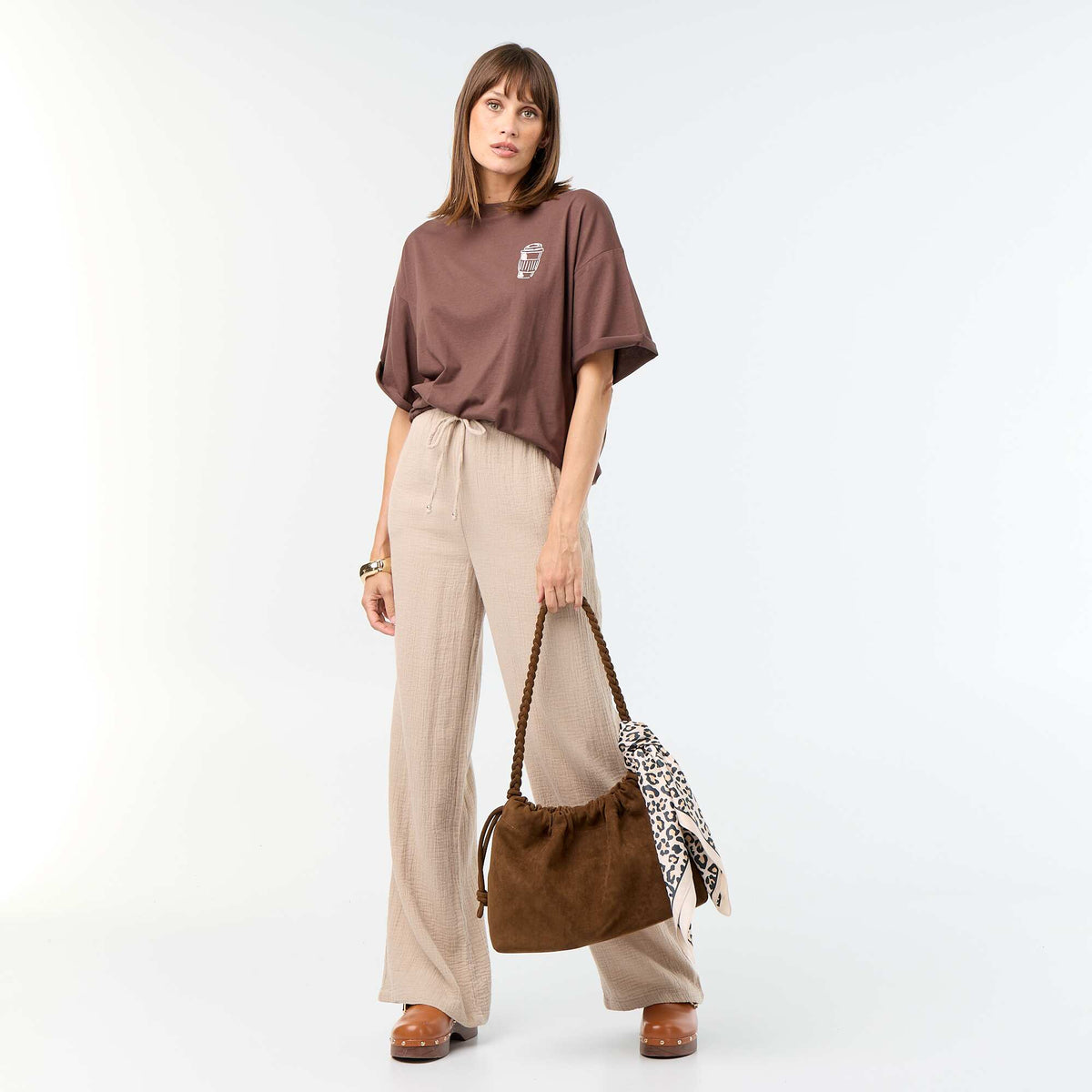 T-shirt oversize avec print au dos MARRON