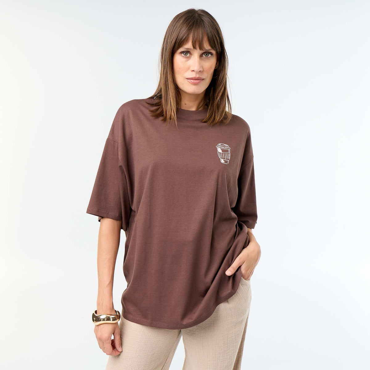 T-shirt oversize avec print au dos MARRON