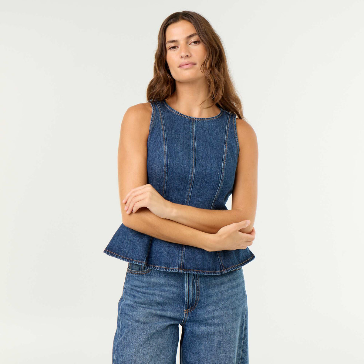 Blouse en jean sans manches BLEU
