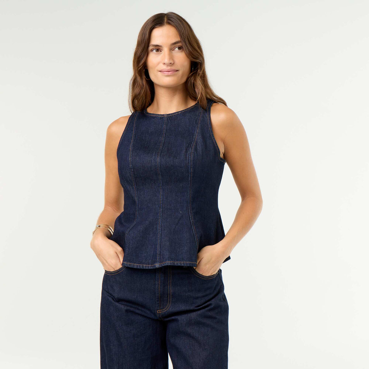Blouse en jean sans manches BLEU