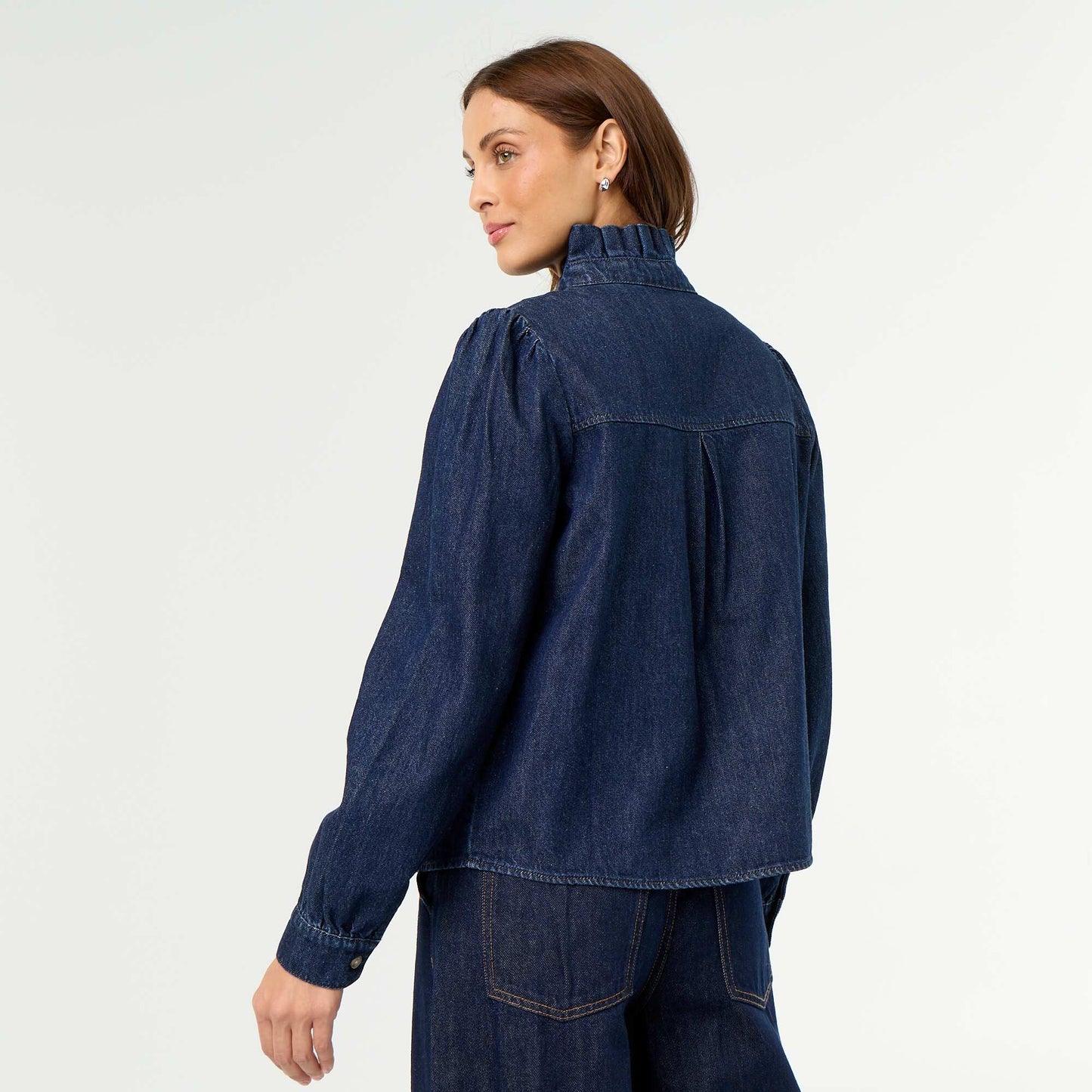 Blouse en denim avec col volanté BLEU