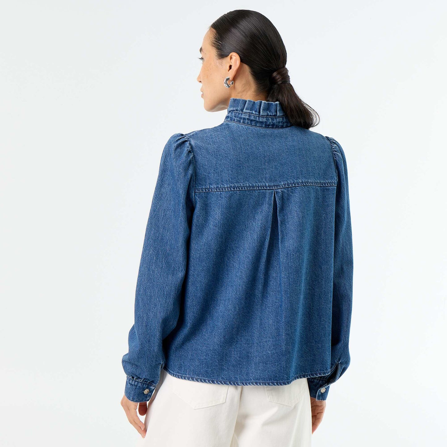 Blouse en denim avec col volanté BLEU