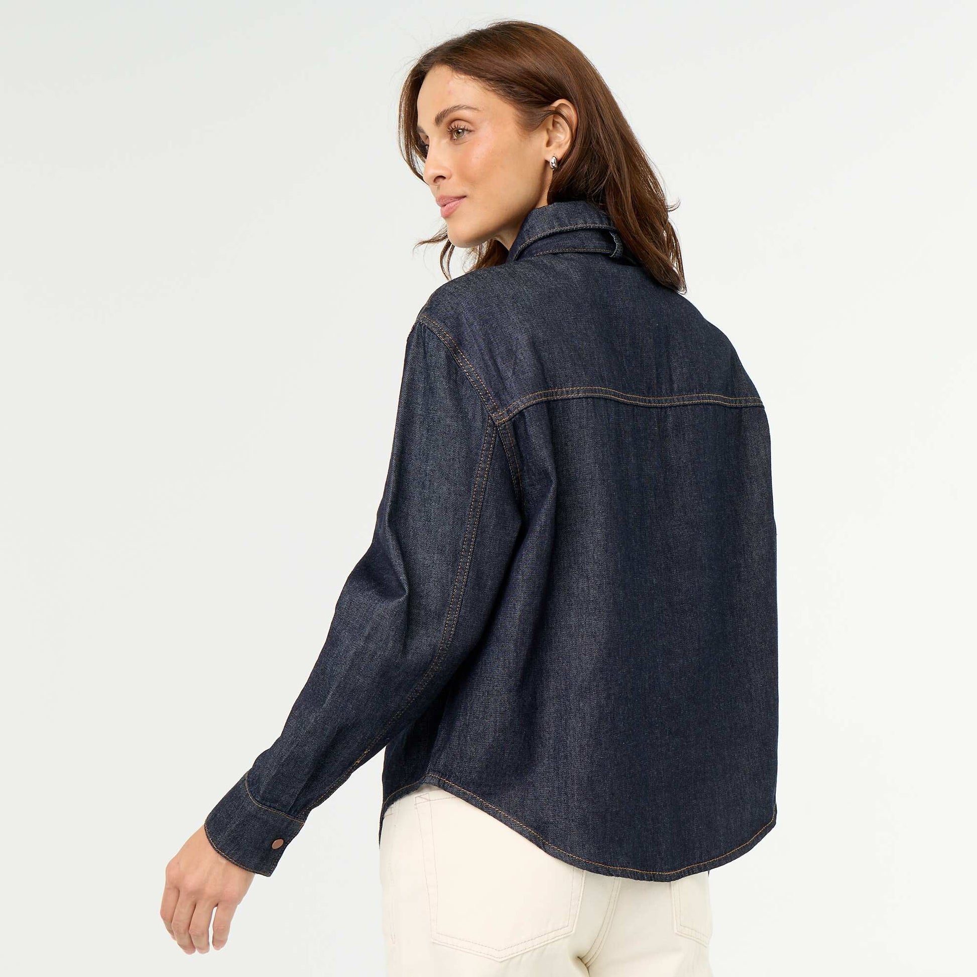 Chemise en denim avec col lavallière BLEU