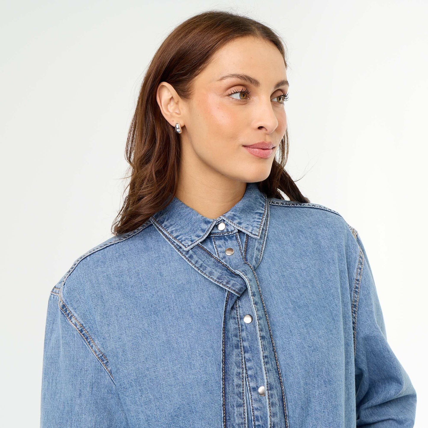Chemise en denim avec col lavallière BLEU