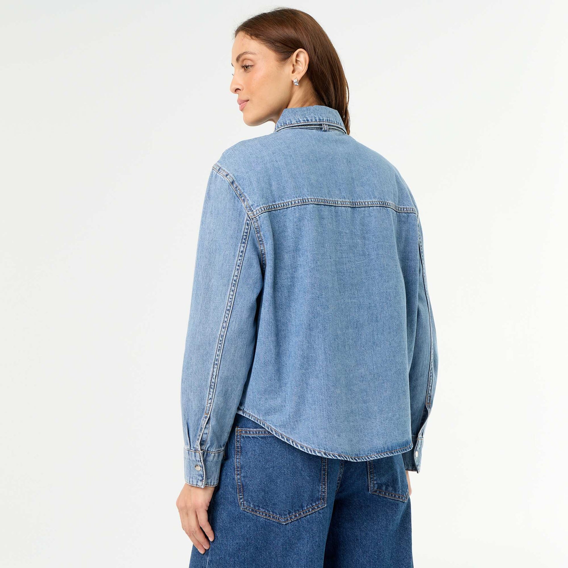 Chemise en denim avec col lavallière BLEU