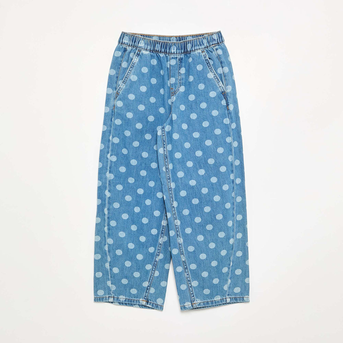 Denim forme barrel imprimé 'pois' BLEU
