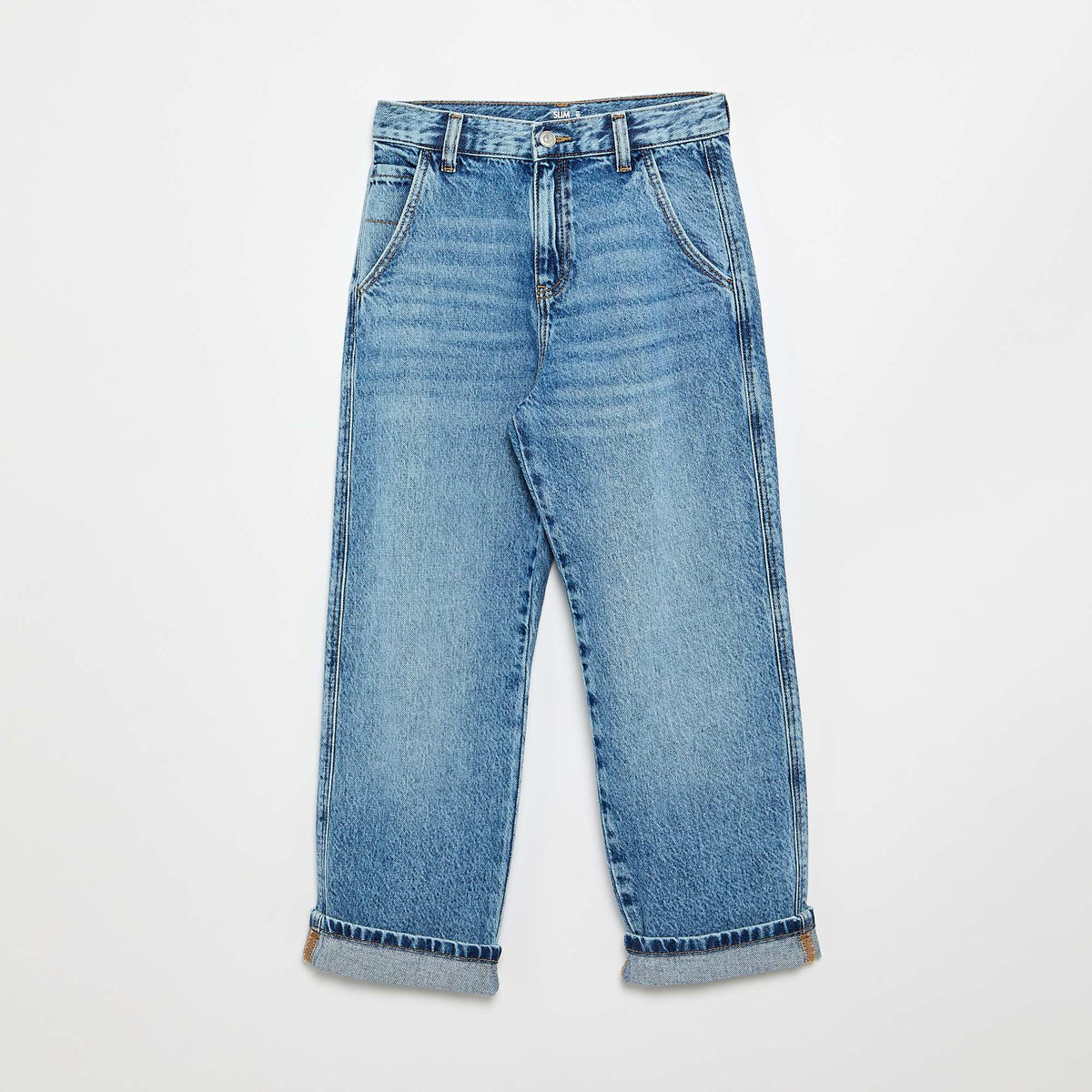 Denim coupe droite à 5 poches BLEU