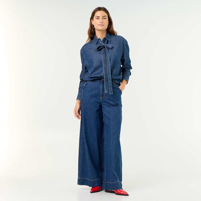 Jean wide leg avec poches découpées BLEU