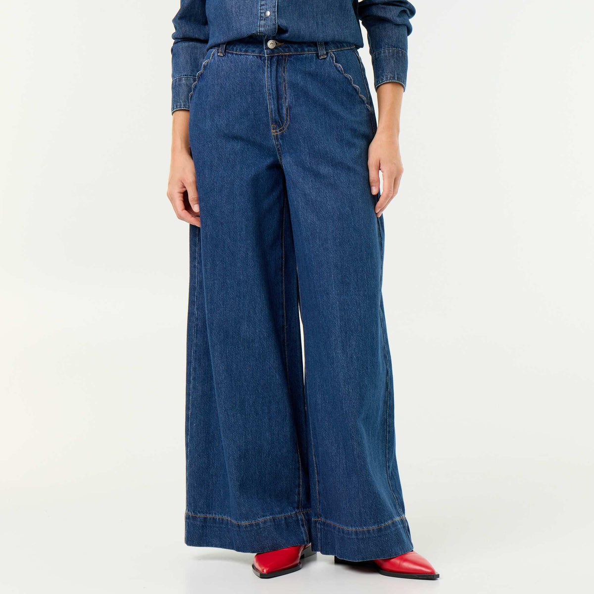 Jean wide leg avec poches découpées BLEU