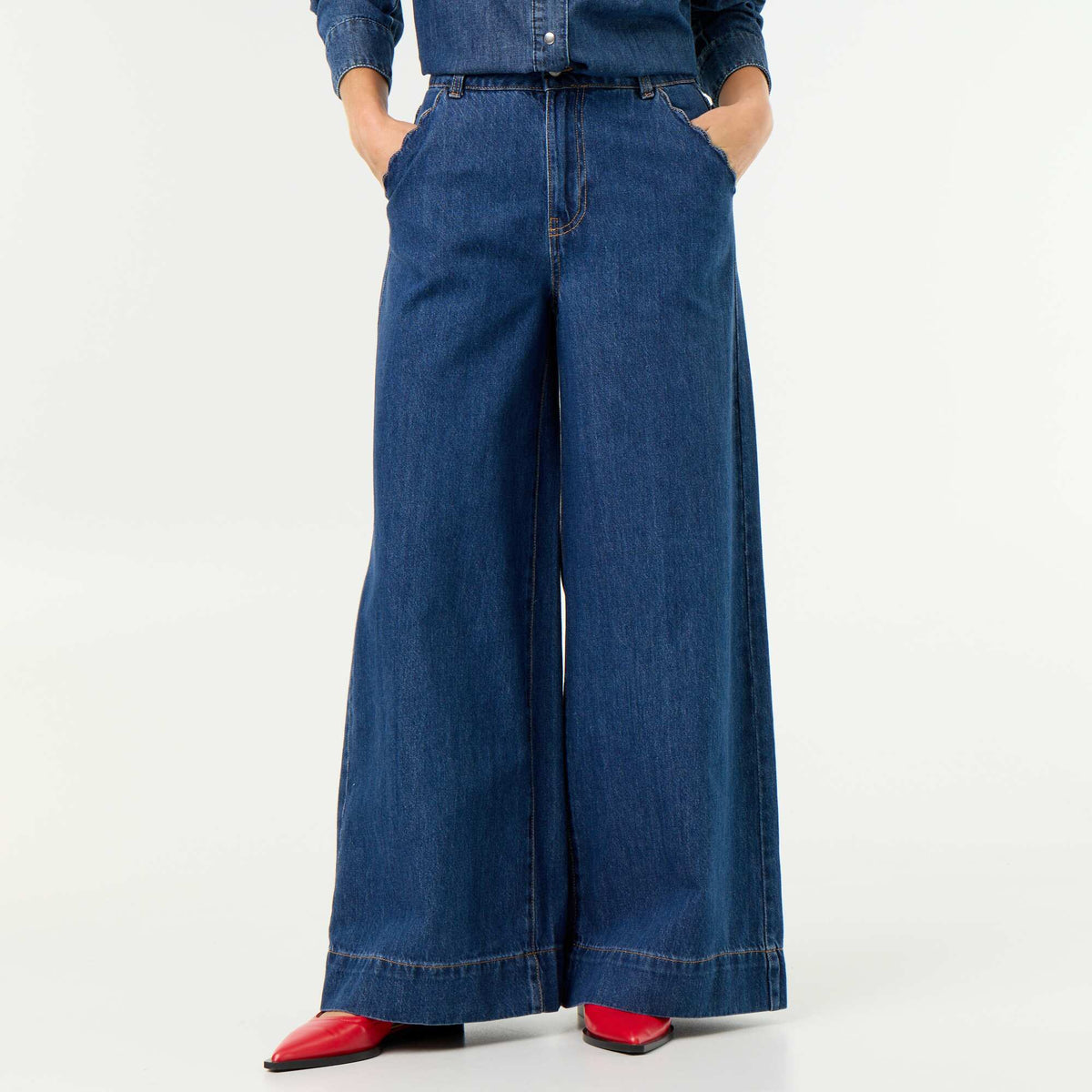 Jean wide leg avec poches découpées BLEU