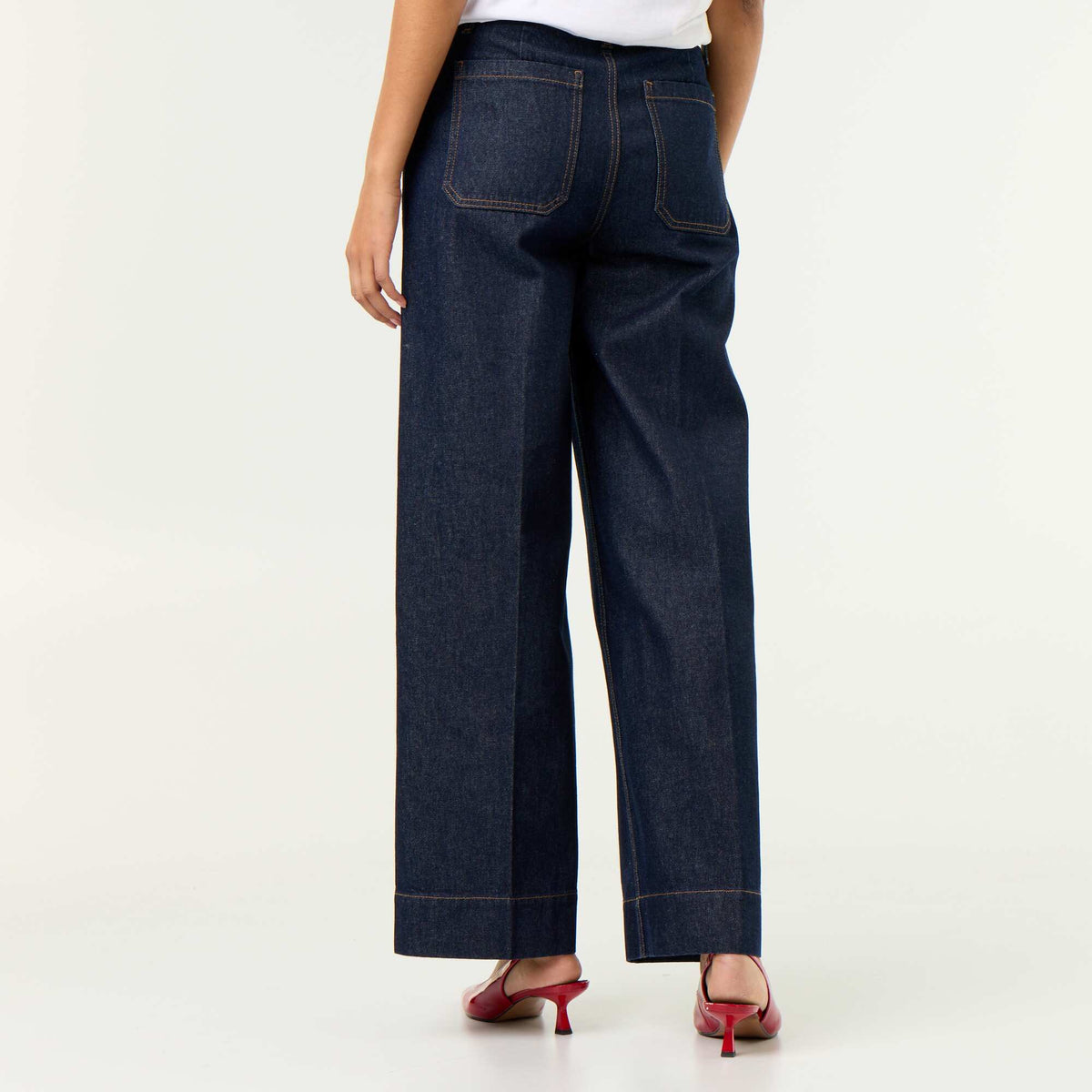 Jean large à taille haute avec poches plaquées BLEU
