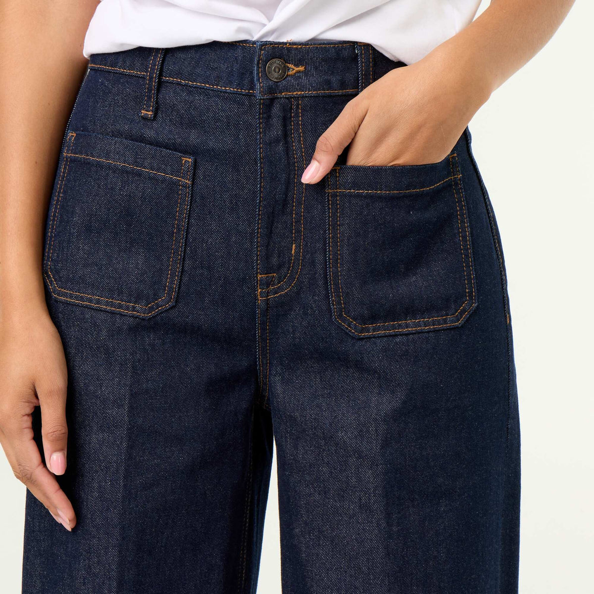 Jean large à taille haute avec poches plaquées BLEU