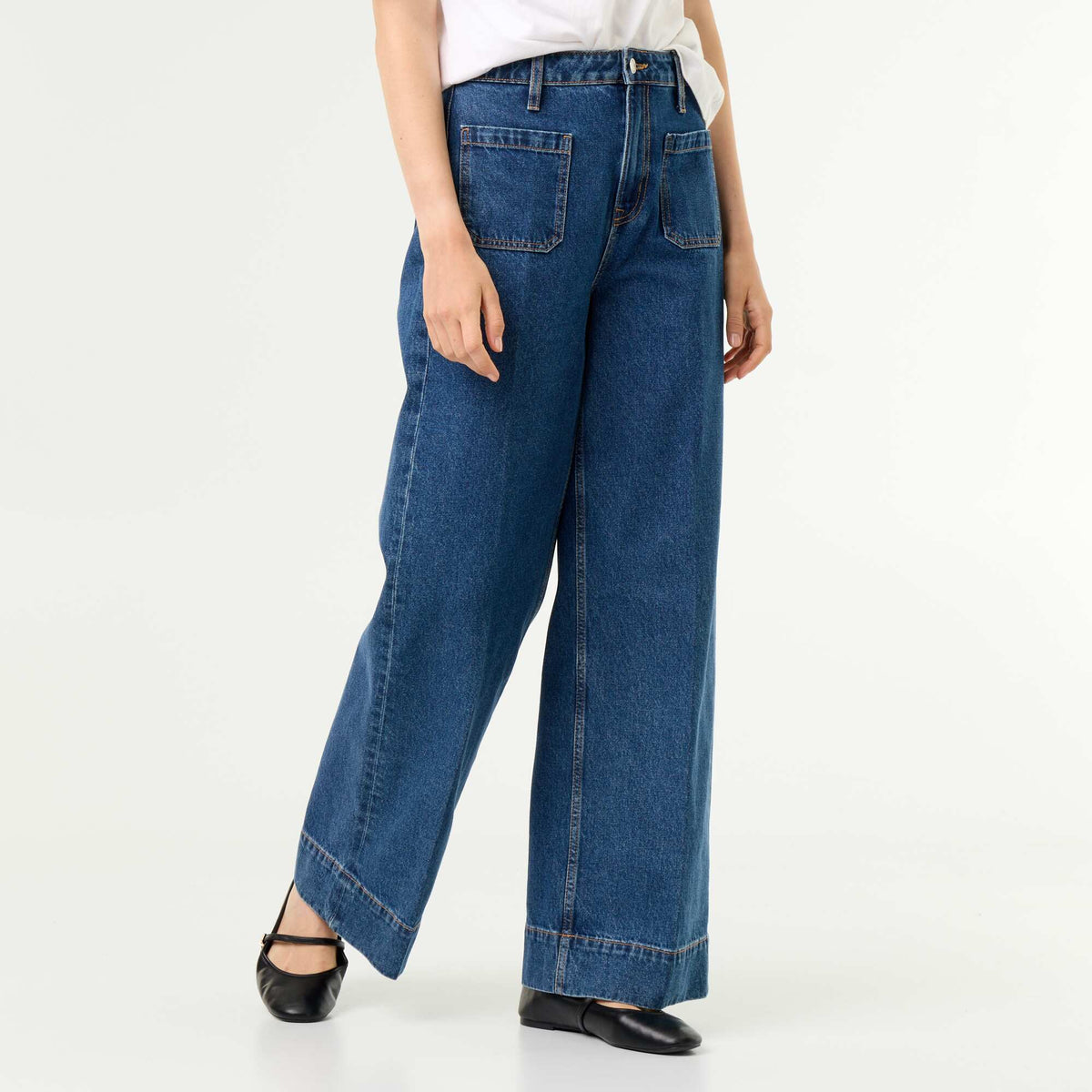 Jean large à taille haute avec poches plaquées BLEU