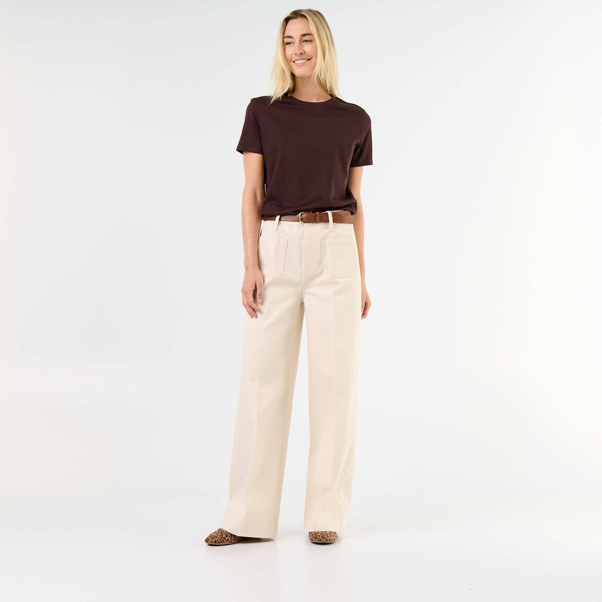 Jean large à taille haute avec poches plaquées BLANC