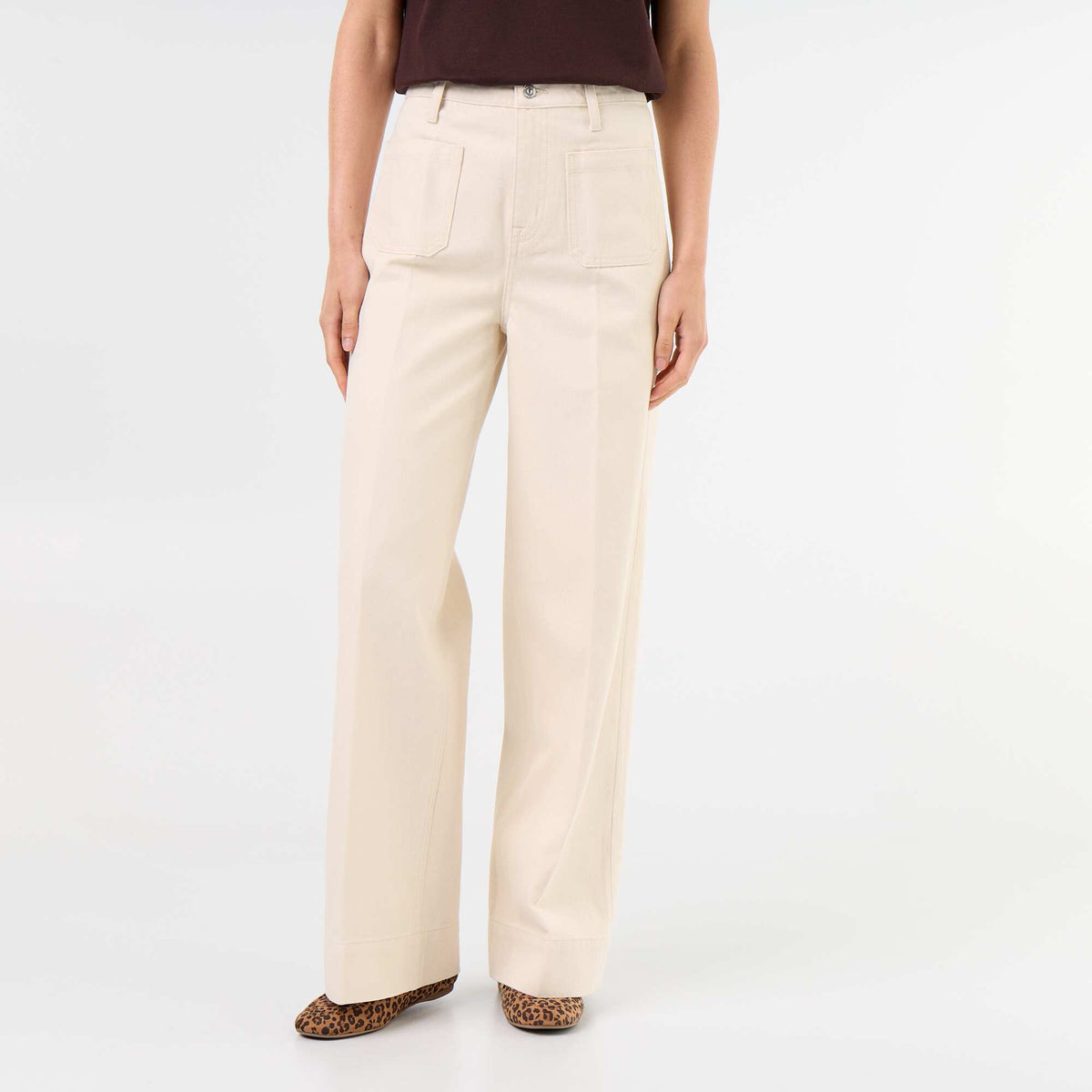 Jean large à taille haute avec poches plaquées BLANC
