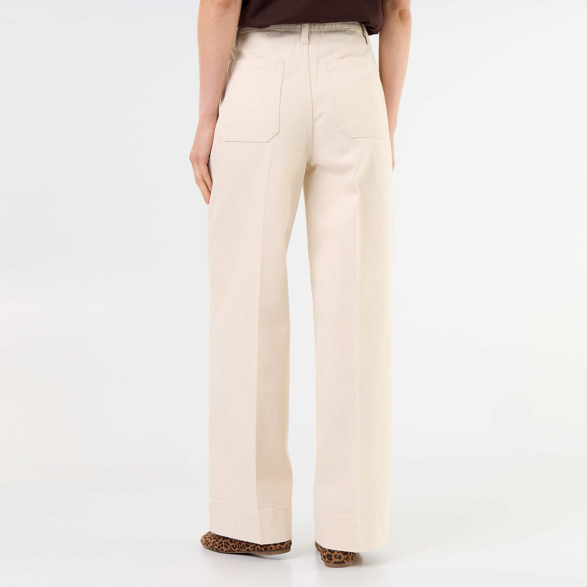 Jean large à taille haute avec poches plaquées BLANC