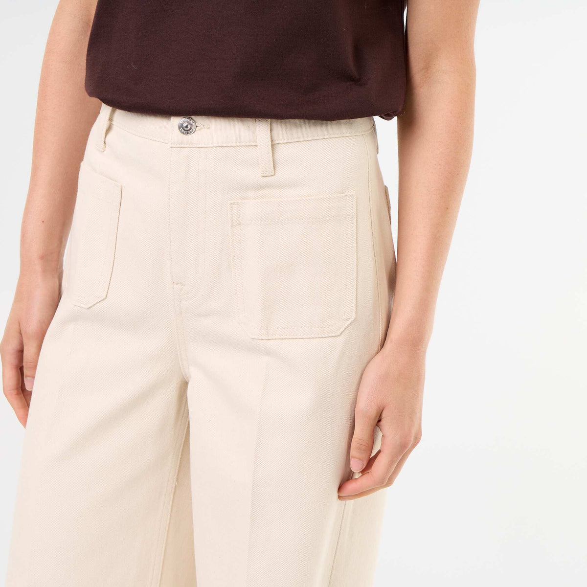Jean large à taille haute avec poches plaquées BLANC