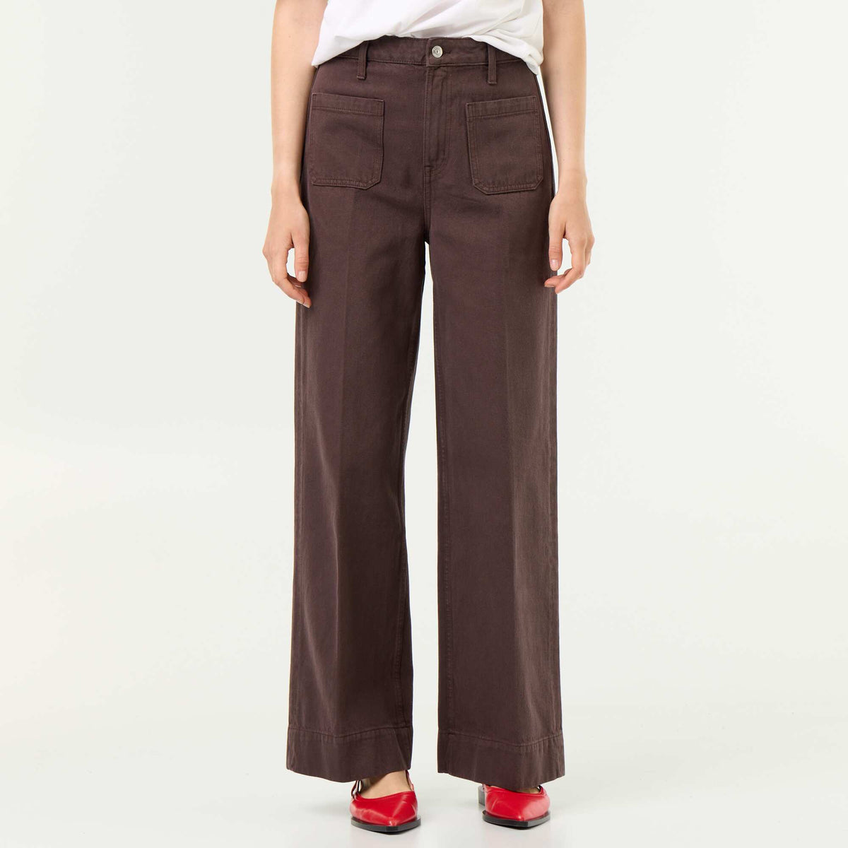 Jean large à taille haute avec poches plaquées MARRON