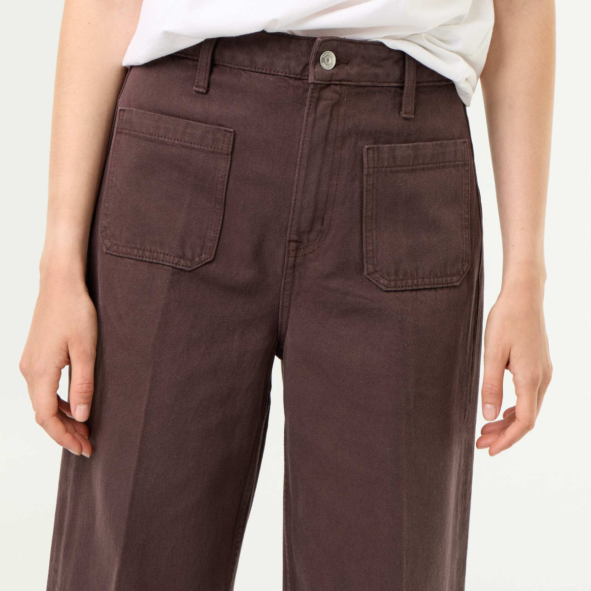 Jean large à taille haute avec poches plaquées MARRON