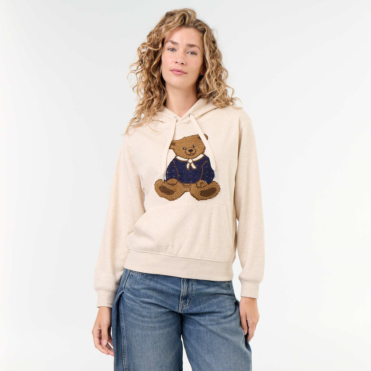 Sweat à capuche avec ours brodé BEIGE