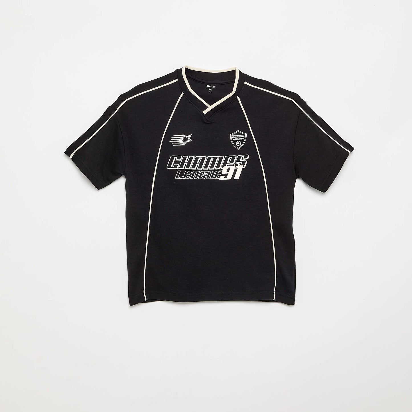 T-shirt à manches courtes et col en V NOIR