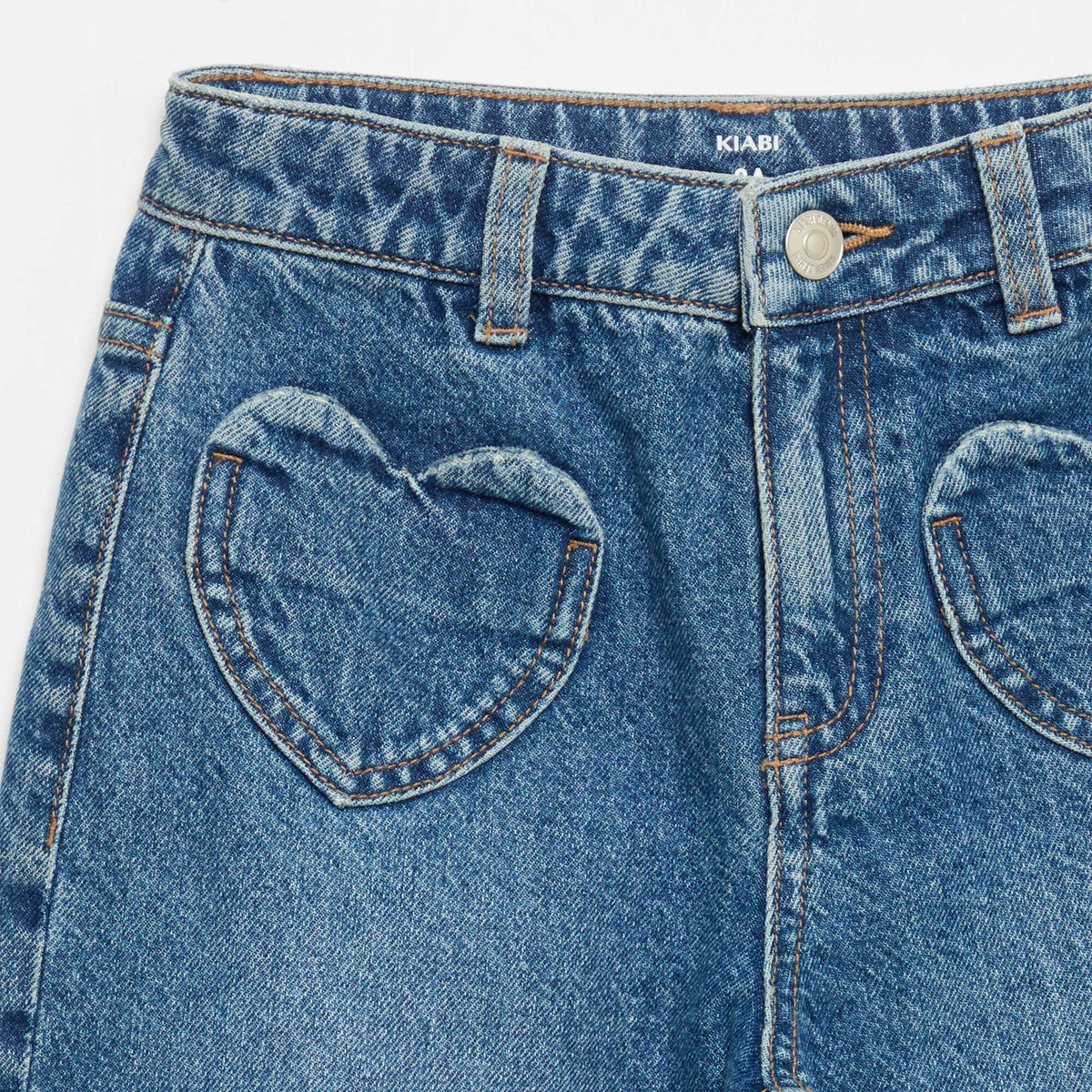 Pantalon wide leg avec broderies cœurs BLEU