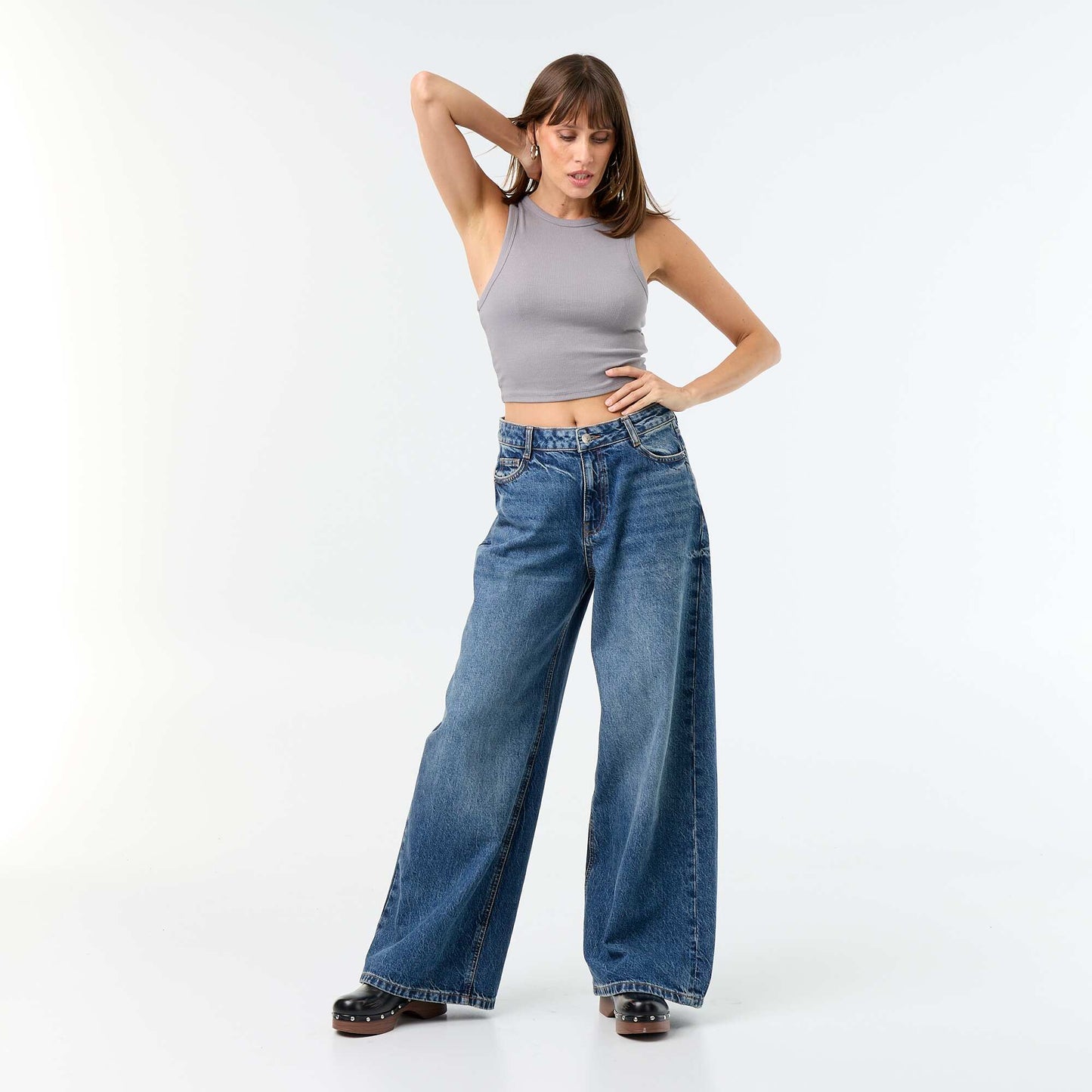 Jean wide leg / coupe large à motif BLEU