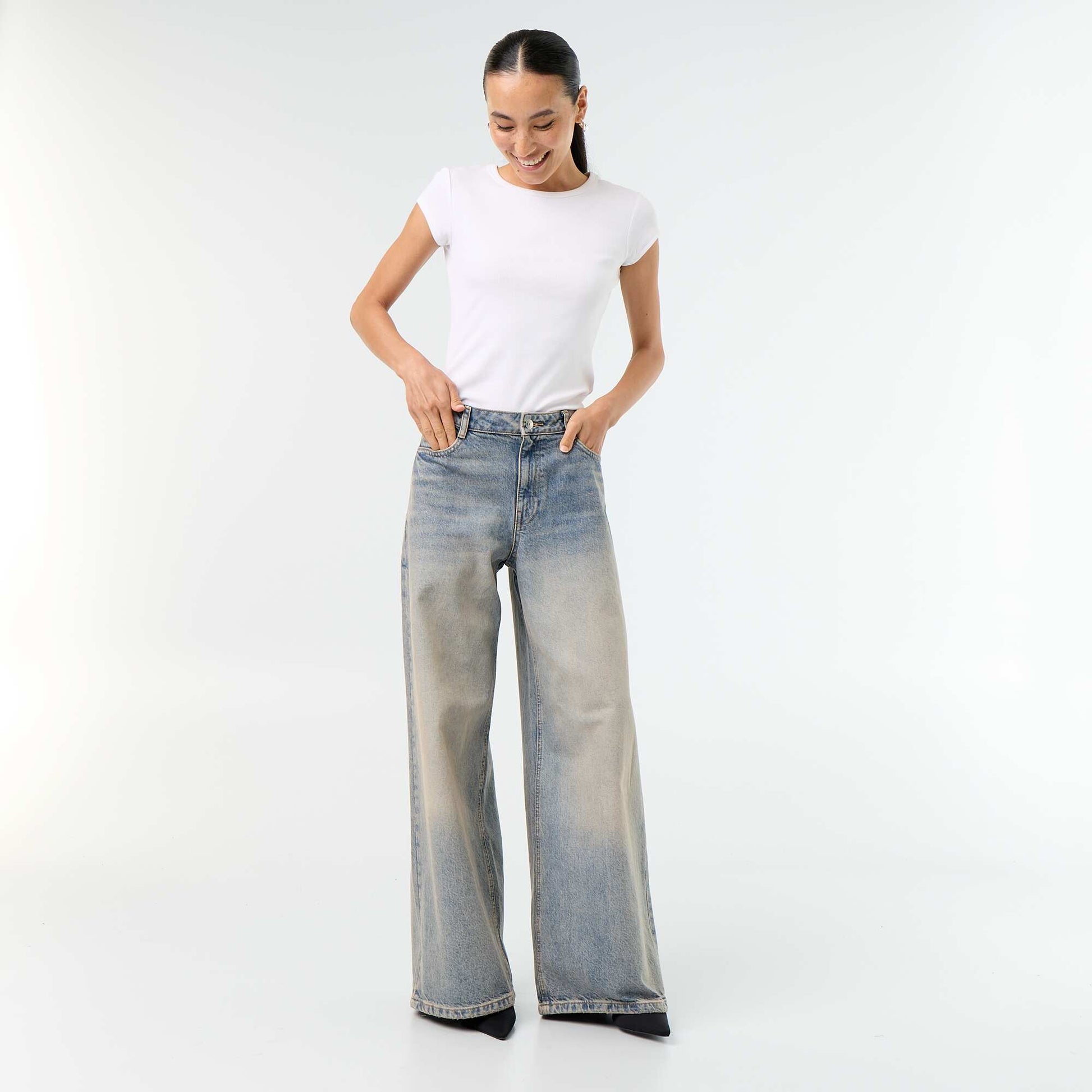 Jean wide leg / coupe large à motif BLEU