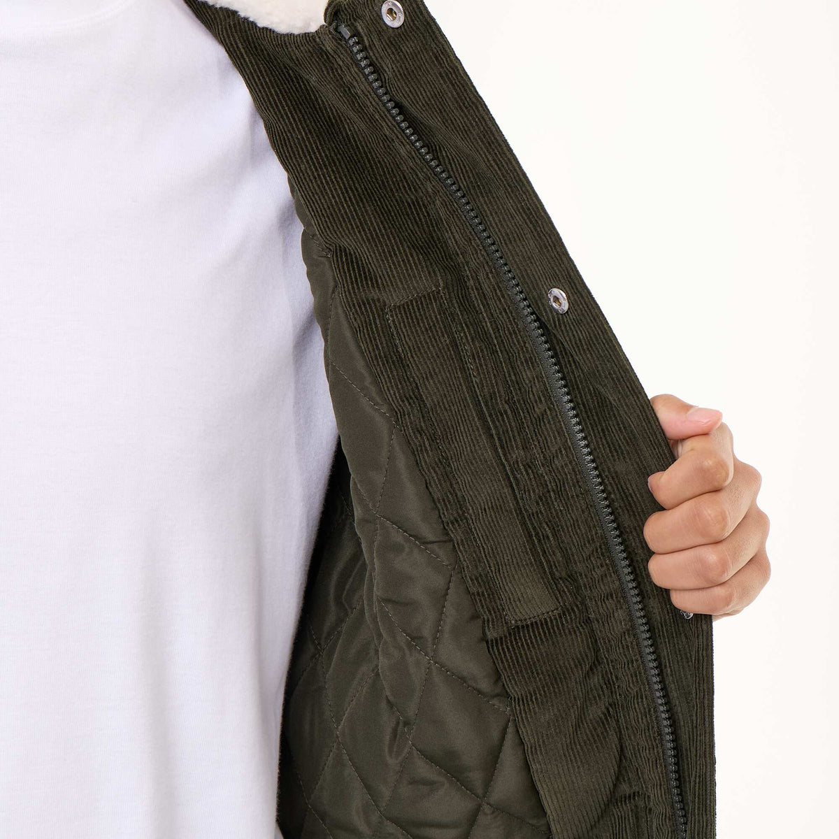 Blouson en velours côtelé col effet moutonné VERT