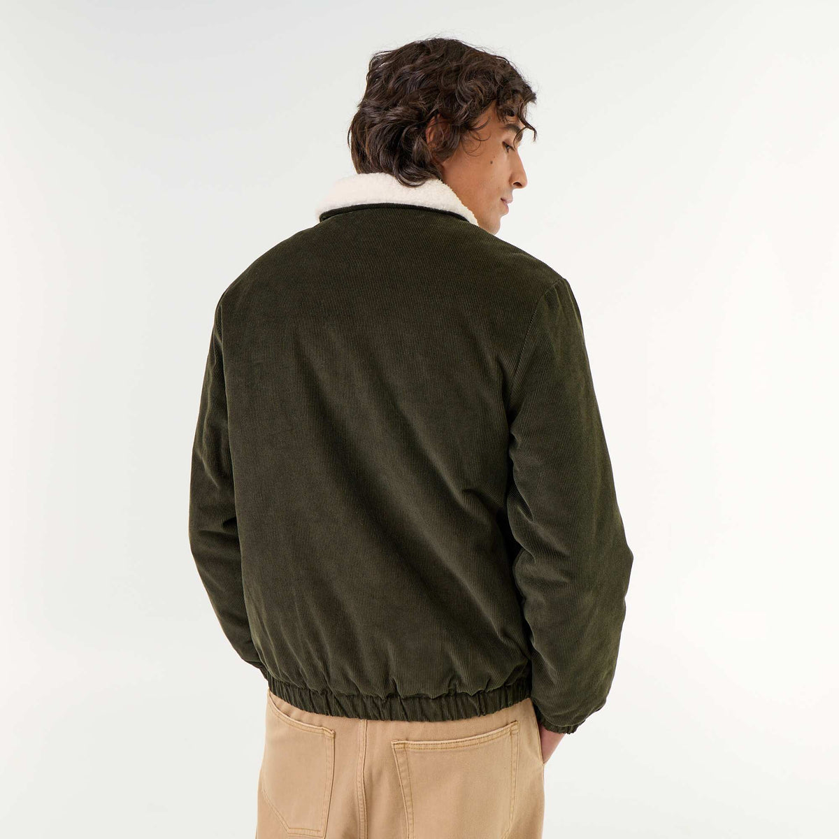 Blouson en velours côtelé col effet moutonné VERT