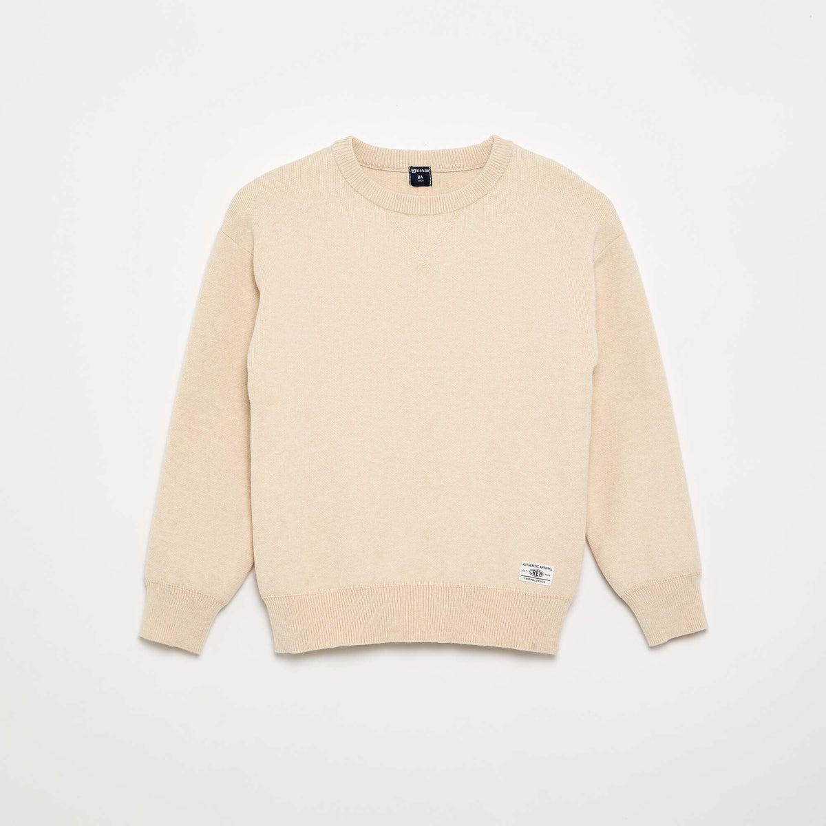 Pull col rond à manches longues uni BEIGE